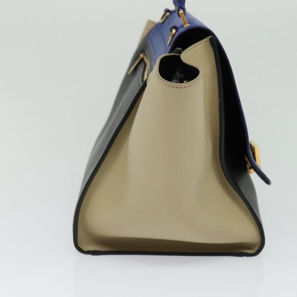 CELINE Trapeze Hand Bag Leather Blue Gold Auth BA990 - Picture 4 of 16